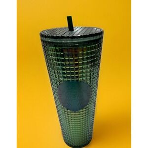 Starbucks 2022 Green Aqua Iridescent Grid Winter Venti‎ Tumbler Cold Cup 24 oz